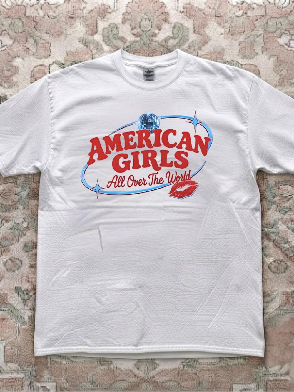 American Girls All Over The World Disco Ball Lips Vintage White T-Shirt